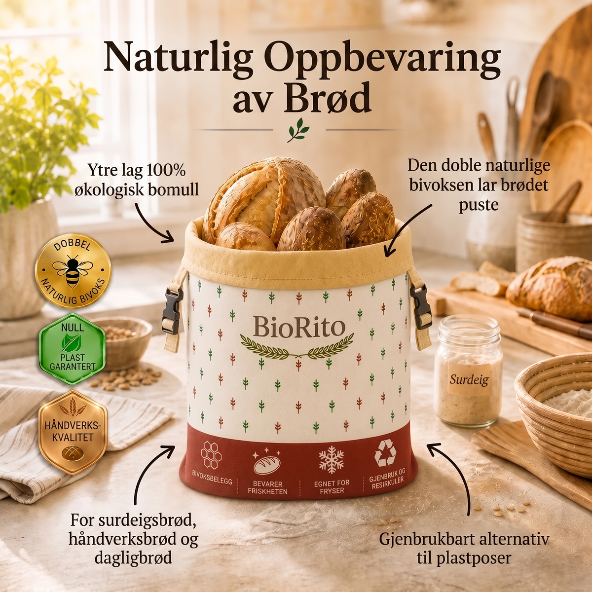 Brødposer i bivoks og 100 % bomull – Premium