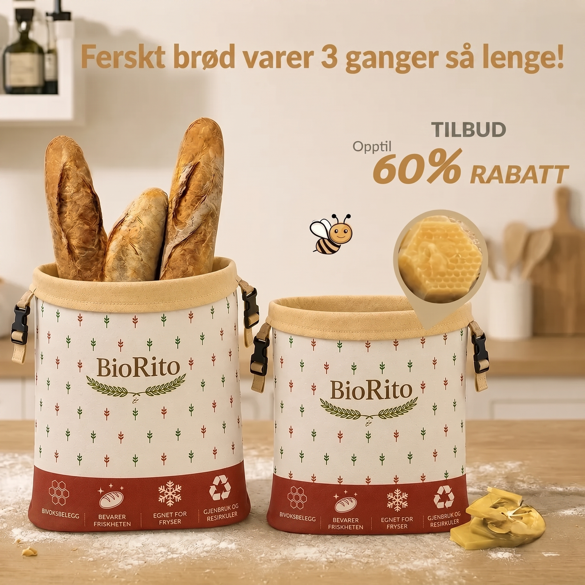 Brødposer i bivoks og 100 % bomull – Premium